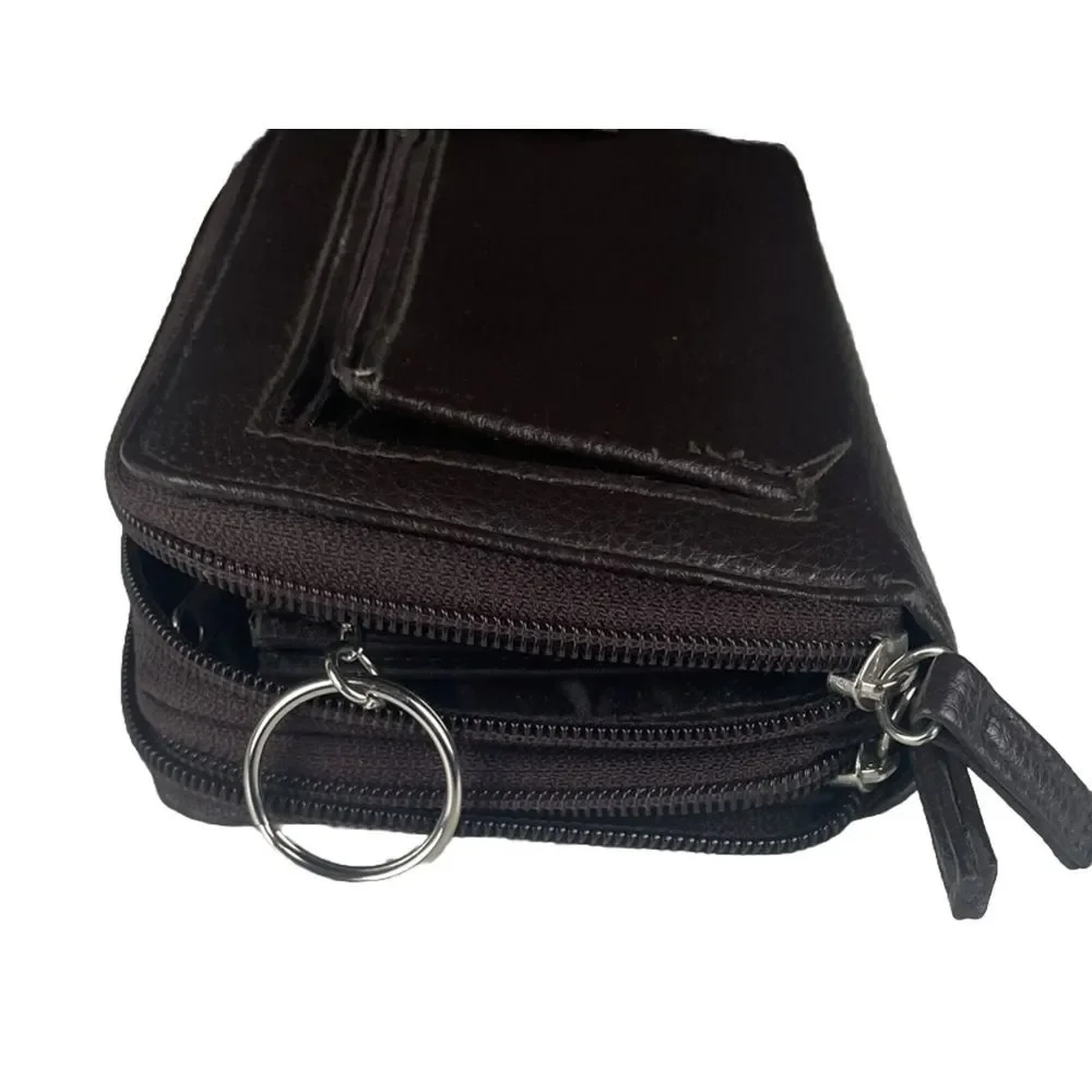 Unbranded Double Zip Pebbled Leather Brown‎ Walletbwith Calculator & Key Chain